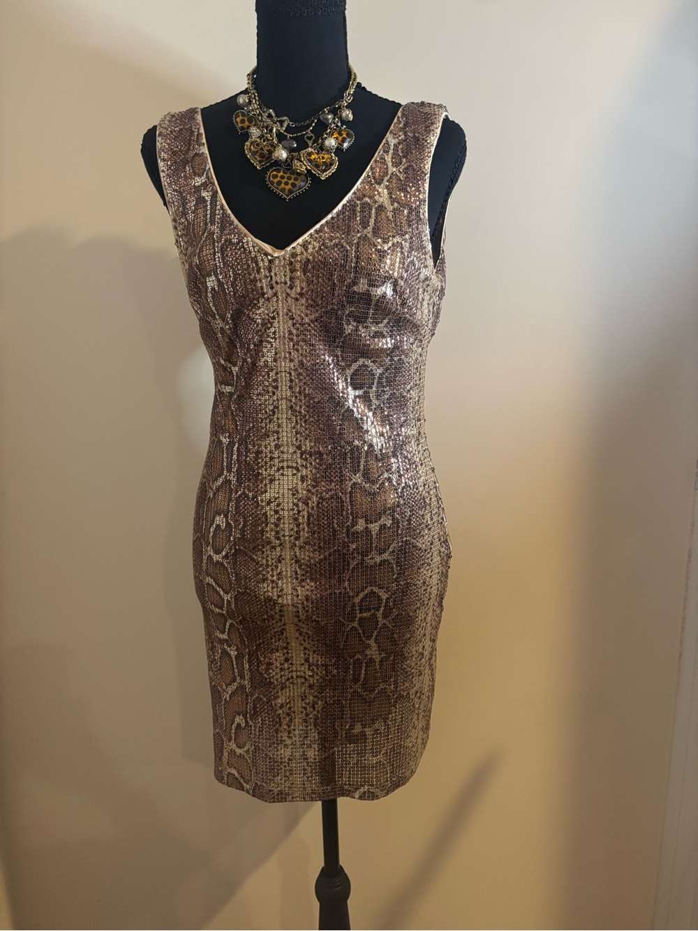 B Darlin Brown Snake-Print V-Neck Mini Dress